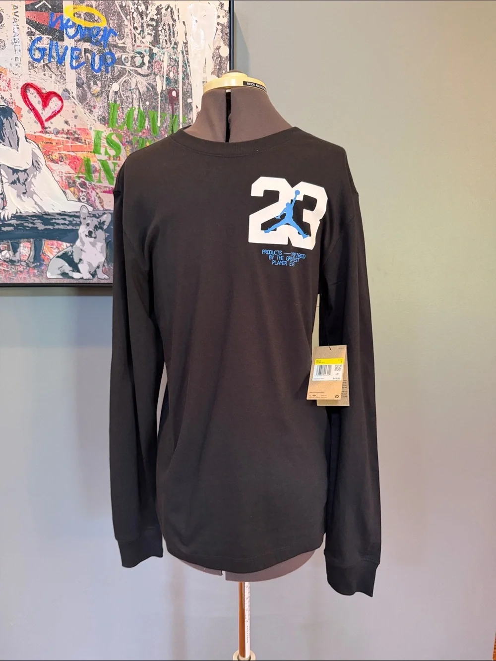Jordan Black Long-Sleeve '23' Graphic Tee with Blue Jumpman